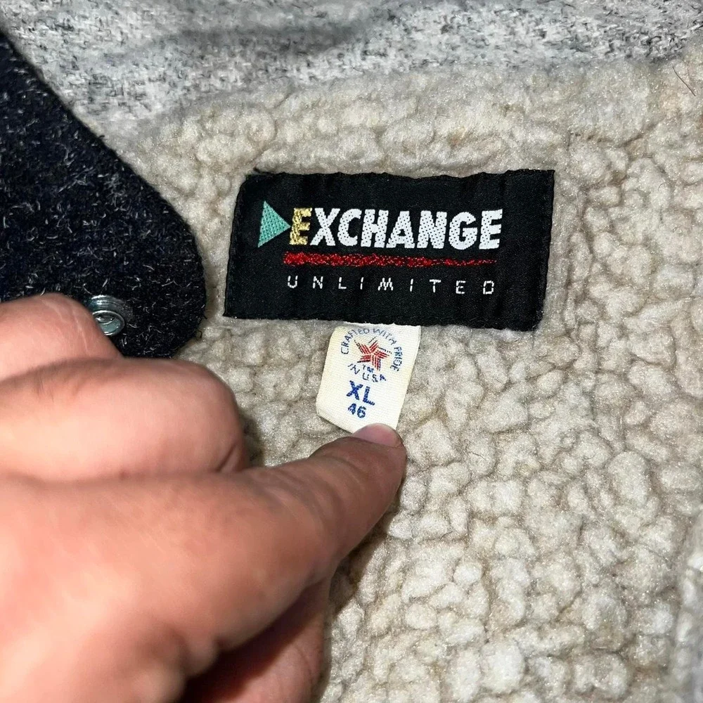VTG 90s Exchange unlimited black jacket Sherpa lined union wool bomber Sz XL